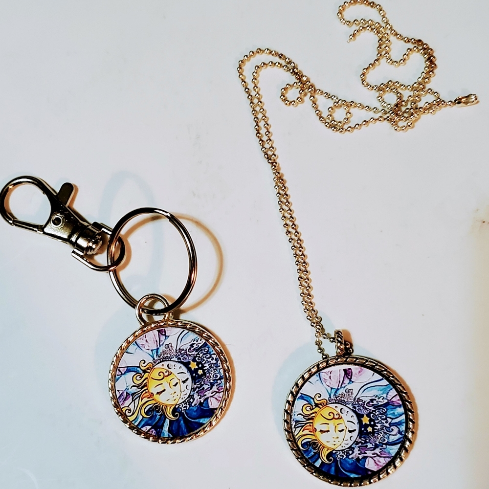 Choose 1, star and moon handmade Keyring or necklace